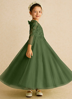 Azazie Precious Flower Girl Dresses Olive A-Line Lace Tulle Dress image3