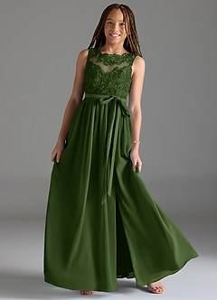 Azazie Elly Junior A-Line Blonder Chiffon Gulv-længde Junior brudepige Kjole image1