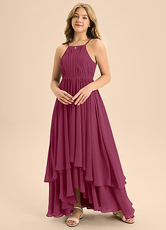 Azazie Elliora Junior Mulberry A-Line Pleated Chiffon Dress image4