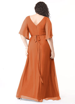 Azazie Cierra Bridesmaid Dresses Cinnamon A-Line V-Neck Chiffon Dress image10