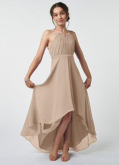 Azazie Oaklynn Junior Taupe A-Line Pleated Chiffon Dress image2