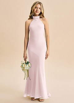Azazie Velli Junior Blushing Pink Mermaid High Neck Chiffon Dress image1