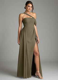 Azazie Kassandra Bridesmaid Dresses Willow Green A-Line Off the Shoulder Chiffon Dress image5