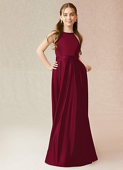 Azazie Arianthe Junior Burgundy A-Line with Pockets Stretch Satin Dress image4