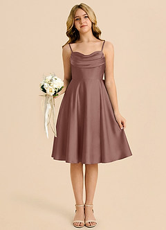 Azazie Bear Junior Linia A Dekolt w kształcie serca Satyna elastyczna Mini Młodsza druhna Sukienka image6