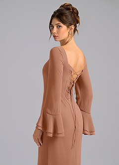 Azazie Leone Brautjungfernkleider Meerjungfrau-Linie Korsett Chiffon Kleid Bronzer image2