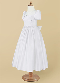Azazie Anirra Flower Girl Dresses Ball-Gown Pleated Matte Satin Tea-Length Dress image9
