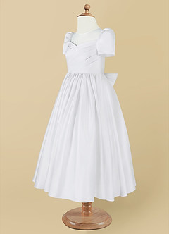 Azazie Anirra Flower Girl Dresses White Ball-Gown Pleated Matte Satin Dress image9