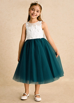 Azazie Lina Flower Girl Dresses Ivory Pine Ball-Gown Lace Dress image5