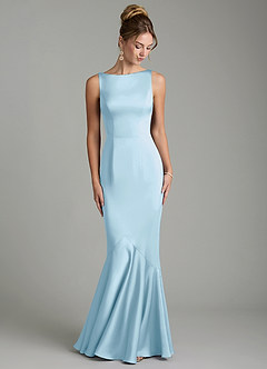 Azazie Tamera Bridesmaid Dresses Sky Blue Mermaid Pleated Stretch Satin Dress image4