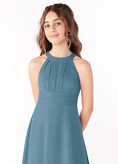 Azazie Linna Vestido de Bermudas de Gasa/ Chiffon de Acampanado con Plisado image4