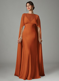 Azazie Stefania Bridesmaid Dresses Cinnamon A-Line Stretch Satin Dress image1