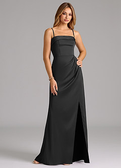 Azazie Aretha Bridesmaid Dresses Black A-Line Strapless Stretch Satin Convertible Dress image6