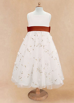 Azazie Pollie Flower Girl Dresses Ivory Paprika A-Line Bow Tulle Dress image11