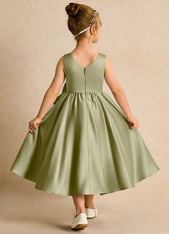 Azazie Hermia vestidos de niña de las flores Vestido de Musgo Verde de Satin Mate de Corte En A con Sin mangas image2