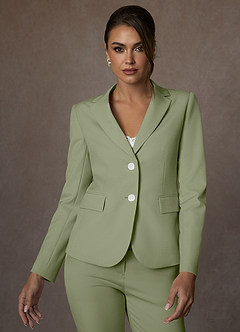 front Whitney Pistachio Structured Stretch Full Length Pants Suit