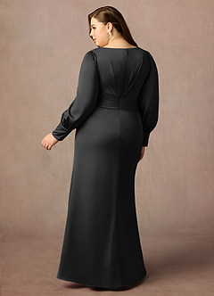 Azazie Petrina Moeder van de bruid jurken Zeemeermin Jurk van Stretch Satijn Geplooid Zwart image2