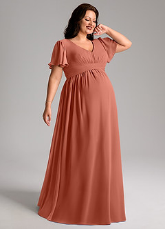 Azazie Verna Maternity Bridesmaid Dresses A-Line V-Neck Ruched Chiffon Floor-Length Dress image7
