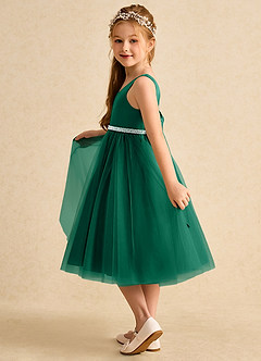Azazie Firefly Flower Girl Dresses Emerald A-Line Bow Matte Satin Dress image4