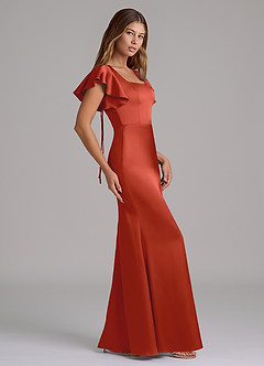 Azazie Elkie 신부 들러리 드레스 인어 스퀘어 네크라인 스트레치 새틴 바닥 길이 드레스 image3