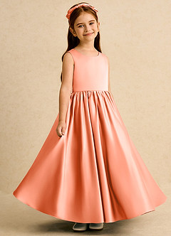 Azazie Nellia vestidos de niña de las flores Vestido de Atardecer de Satin Mate de Corte En A con Lazo image4