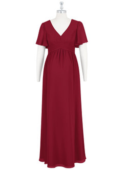 Azazie Verna Abiti da damigella d'onore premaman Abito A-Line Increspato con Scollo a V Chiffon Floor-Length image7