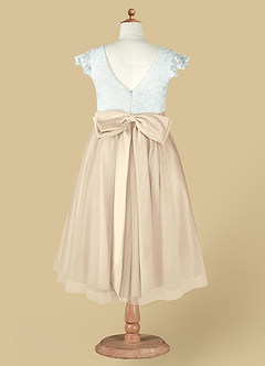 Azazie Vetty Flower Girl Dresses Ivory Champagne A-Line Lace Tulle Dress image13