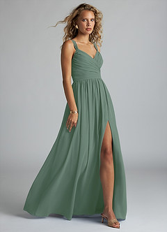 Azazie Aziza Bridesmaid Dresses Eucalyptus A-Line V-Neck Pleated Chiffon Dress image3