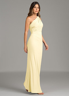 Azazie Akilah Robes de demoiselle d'honneur Robe Sirène en Jersey extensible de qualité supérieure Une épaule Sorbet Citron image5