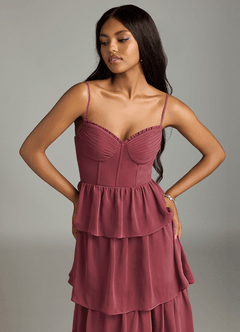 Azazie Kaiden Robes de demoiselle d'honneur Robe Trapèze en Mousseline de soie Encolure en Forme de Cœur Merlot image6