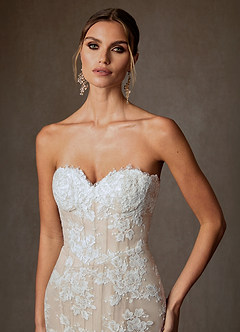 Azazie Janice Wedding Dresses Diamond White Champagne Mermaid Strapless Lace Dress image3