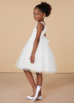 Azazie Minka Flower Girl Dresses Diamond White A-Line Lace Tulle Dress image3