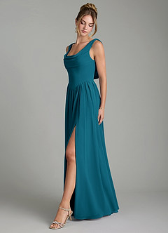 Azazie Novi Brautjungfernkleider Eine Linie Plissee Chiffon Kleid Tintenblau image4