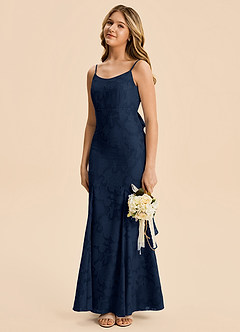 Azazie Lioren Junior Meerjungfrau-Linie Gestreift Blumen-Burnout Kleid Dunkelmarine image2