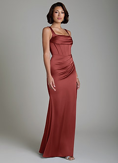 Azazie Amora Bridesmaid Dresses Terracotta Mermaid Corset Stretch Satin Dress image5
