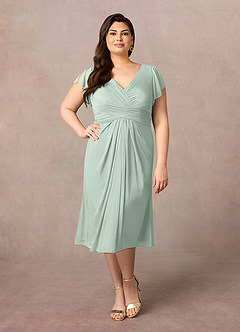 Azazie Vera Mother of the Bride Dresses Agave A-Line V-Neck Pleated Mesh Dress image6