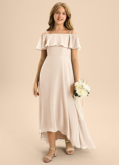 Azazie Maggie Junior White Alabaster A-Line Off the Shoulder Chiffon Dress image3