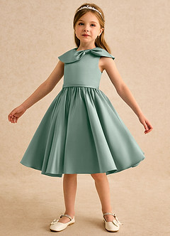 Azazie Acorn Flower Girl Dresses Silver Sage A-Line Pleated Matte Satin Dress image6