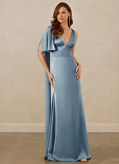 Christian Siriano Bridal for Azazie 1011 Bridesmaid Dresses Dusty Blue Mermaid Bow Stretch Satin Dress image5
