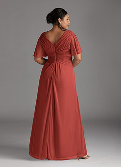 Azazie Emmeline Mother of the Bride Dresses Terracotta A-Line V-Neck Pleated Mesh Dress image7