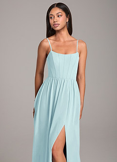 Azazie Kailee Bridesmaid Dresses Sea Glass A-Line with Pockets Chiffon Dress image2