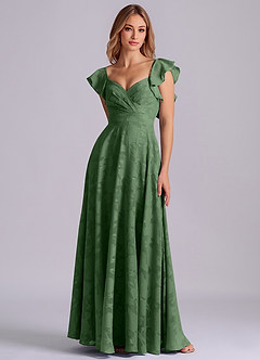 Azazie Leilani Vestidos de damas de honor Vestido de Eucalipto de Devorado Floral de Corte en A con Escote de Corazón image3