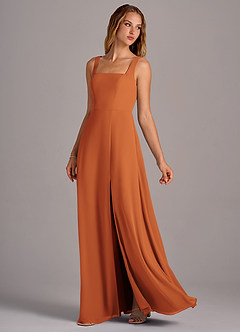 Azazie Debra Bridesmaid Dresses Cinnamon A-Line with Pockets Chiffon Convertible Dress image2