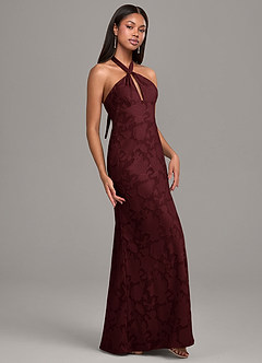 Azazie Ailany Vestidos de damas de honor Vestido de Cabernet de Devorado Floral de Corte en A con Plisado image6