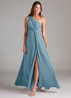 Azazie Brooke Abiti da Damigella Abito A-Line in Chiffon Monospalla Blu Lunatico image3