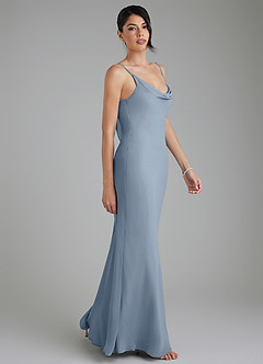 Azazie Veronica Bridesmaid Dresses Dusty Blue Sheath Chiffon Dress image8
