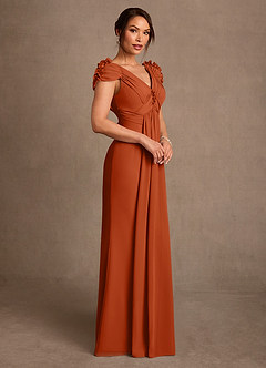 Azazie Louella Mère de la mariée Robes Robe Trapèze en Mousseline de soie Plissé Orange Brûlée image3
