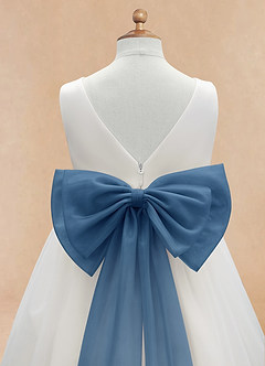 Azazie Kavi Flower Girl Dresses Ivory Twilight A-Line Bow Matte Satin Dress image10