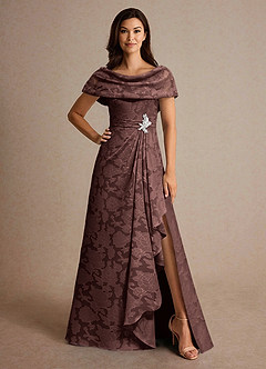 Azazie Branford Kleider für die Brautmutter A-Linie Plissee Blumen-Burnout Kleid Espresso image1