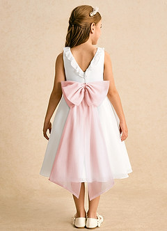 Azazie Dani Abiti da Ragazza di Fiori Abito A-Line in Chiffon Fiocco Avorio Rosa Rossore image7